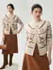 Jacquard vintage~Nueva colección de otoño e invierno: Cárdigan de punto jacquard Fair Isle de cachemira con diseño de ciervo pequeño, prenda exterior de cachemira para mujer con cuello redondo