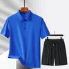 Nuevo Traje Deportivo Casual, Traje Casual de Seda de Hielo, Disponible en Múltiples Colores, Conjunto de Shorts Polo, Unisex, Color Sólido