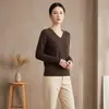 Suéter de Lã Novo com Gola V Outono e Inverno Feminino Sem Costura para o Trabalho Malha de Caxemira Pulôver Suéter Solto de Manga Longa Camada Base