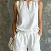 Nuevo traje casual holgado de moda europea y americana, top sin mangas de cuello en V y shorts, conjunto casual de dos piezas para mujer