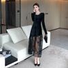 Vestido Longo Elegante Modelo Novo 2025 com Aplicação Pesada de Strass e Barra de Renda