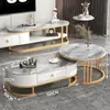 Juego de mesa de centro y mueble de TV de lujo ligero con panel de roca brillante, adecuado para espacios pequeños, extensible, diseño simple con cajones, para uso doméstico en la sala de estar