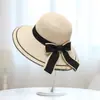 Sombrero de paja caqui para el sol de verano para mujer, sombrero de protección solar de moda, sombrero de playa para exteriores junto al mar, sombrero de sol plegable