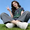 Camiseta de Manga Corta con Estampado de Letras Retro para Mujer, Verano Holgada, Nuevo Estilo Coreano 2026, Top de Hermoso Diseño para Mujer