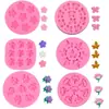 Vários moldes de silicone em formato de flor com 7 cavidades de flor de cerejeira, moldes de silicone com 7 cavidades de folha de bordo para decoração de chocolate, bolo de ovo e sobremesa