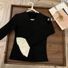 Mi Zile Outono e Inverno Nova Camiseta de Manga Comprida com Decote em V Slim-fit Camisa de Base Interna Meninas Quentes Manga Buzina Top Quente