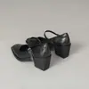 Zapatos de Mujer Mary Jane Estilo Retro Francés Otoño Invierno Nuevo Estilo Corte Bajo Correa Única Punta Cuadrada Tacones Altos Zapatos Pequeños de Cuero Tacón Grueso Zapatos de Una Sola Correa