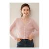 Suéter de Cachemira de Alta Calidad para Otoño e Invierno para Mujer, Cárdigan de Cachemira de Color Sólido, Chaqueta de Cachemira Tejida con Cuello en V de Encaje