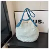 Bolsa de Playa de Malla Hueca Tejida de Color Contrastante Estilo Nuevo Primavera 2026 Bolso de Hombro y Mano para Vacaciones, Picnic, Viaje