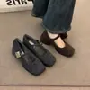 Zapatos Mary Jane de Piel Grises para Ropa de Abrigo de Invierno para Mujer Estilo Nuevo Retro Francés Zapatos Planos de Lana con Tacón Grueso para Mujer Zapatos de Tacón Alto Forrados de Lana