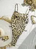 2027 Venda Quente Europeu e Americano AliExpress Maiô Peça Única Feminino Estampa de Leopardo Costas Abertas Cadarço Sexy Emagrecedor Roupa de Banho