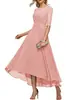 Vestido de Festa Formal Elegante com Aplicação de Renda Meia-Manga Chiffon Vestido de Noite para Convidados de Casamento