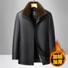 Jaqueta de Couro Grossa Forrada com Lã para Homens de Meia-Idade no Inverno, Jaqueta de Couro Estilo Novo para Pais com Gola Reversível, Roupa de Exterior Quente para Homens de Meia-Idade e Idosos