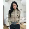 Chique coreano outono nicho retrô único botão-decorado solto versátil manga longa jaqueta de trabalho casaco curto para mulheres
