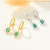 Aretes de Plata 925 Aretes Elegantes Retro Franceses Aretes de Diamantes de Zirconio Verde para Mujer Venta al por Mayor de Joyería Transfronteriza