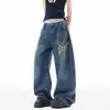 Jeans Bordados Estilo Americano con Salpicaduras de Tinta para Hombre y Mujer, Diseño de Marca Trendy de Invierno, Pantalones de Corte Curvo, Pantalones Largos de Pierna Ancha Cleanfit