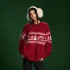 Suéter redondo jacquard com atmosfera de Ano Novo Fair Isle, suéter trançado retrô, conjunto de inverno unissex para casal