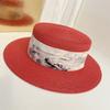 Sombrero Estilo Marea Nacional Verano Ala Grande Copa Plana Sombrero de Copa Etiqueta de Hierro Parasol Sombrero de Paja Moda Exterior Sombrero Fresco para Mujer