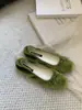 Bailarinas retro verdes de piel de oveja con punta cuadrada para mujer, con lazo y diseño poco profundo, zapatos de abuela versátiles y elegantes