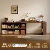 Escritorio de Madera Maciza Mesa de Estudio para Estudiantes en Casa Estantería Integrada Mesa Larga para Sala de Estar Banco de Trabajo Mesa de Computadora Retráctil