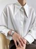 Lu Xi Drapedy Camisa Elegante Cor Pura Gola de Pico Feminina Outono 2025 Nova Camisa Chique Francesa High-End 379