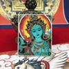 Thangka de Xizang pintado a ouro com a imagem do Deus Amarelo da Riqueza, Buda Shakyamuni e Ksitigarbha, pintado à mão sobre tela