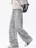 Calça Listrada Preta Estilo Retrô Americano de Perna Larga para Homens, Calça Longa Casual com Caimento Solto para Primavera e Verão, Calça Tendência Relaxada no Comprimento do Chão