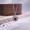 Collar de Plata Esterlina S925 para Mujer Moda Coreana Colgante de Piedra de Cristal Natural Doble Corazón Granate Peridoto Cadena Clavicular