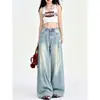 Jeans de calle americanos lavados azul claro rotos para mujer, moda nicho nueva otoño 2026 pantalones holgados de pierna ancha
