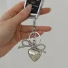 Funda de Teléfono con Lazo de Amor de Metal Lanyard Bolsa de Tarjetas Llavero Decoración Colgante Goo con Perlas