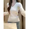 Suave y atmosférico top de canalé con cuello en V y manga larga para mujer, adecuado para primavera y otoño, corte ajustado, suave y cómodo, con un tacto de alta gama, perfecto como capa base