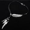 Joyería Europea y Americana Pluma Hoja Diamante Cuerda de Cuero Negro Collar de Borlas Multicapa Cadena para Clavícula para Mujer Cadena para Suéter