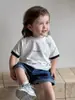 Conjunto de Dos Piezas de Verano para Niños, Ropa Elegante de Manga Corta con Estampado de Letras, Conjunto de Mezclilla para Niños Pequeños