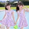 Traje de baño dulce y lindo para niñas, moderno vestido de baño de una pieza con estampado de cerezas y lazo, Traje de baño para niños pequeños y medianos
