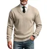 Suéter masculino de gola V liso para primavera e outono, suéter casual de malha trançada com corte solto para exportação para a Europa e América