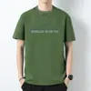 Camiseta Masculina de Algodão Puro Manga Curta Verão Algodão Fino Manga Meia Manga Tendência Estampada com Letras Gola Redonda Camiseta Top Branco