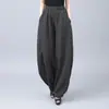 Novas Calças Tai Chi Femininas Soltas Plus Size, Calças Harem, Calças Lanterna, Calças de Perna Larga, Estilo Chinês Retrô, Primavera, Verão e Outono, Algodão e Linho