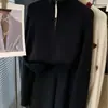 Suave al tacto, suéter coreano Dongdaemun simple con cremallera, cuello alto, holgado, 100% lana pura para mujer, top de punto de invierno