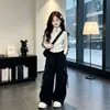 Conjunto Elegante de Calças para Trabalho para Meninas - Nova Chegada de Outono Roupas Infantis Estilo Coreano Descolado Conjunto de Duas Peças Roupas para Menininhas