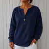 2026 Roupa Feminina Europeia e Americana Transfronteiriça Outono e Inverno Nova Camiseta de Veludo Cotelê Gola V Botão Único Manga Longa Solta Casual Cor Sólida Top
