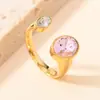 Anillo de apertura de acero de titanio transfronterizo europeo y americano, simple, geométrico, fundición, ovalado, incrustado, anillo de circón, joyería de oro de 18k, venta al por mayor