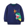 Suéter de roupa infantil estilo europeu e americano primavera e outono novo suéter infantil gola redonda bordado de dinossauro manga longa moletom infantil masculino