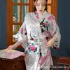 Bata de Noche para Mujer Estilo Japonés Similar a la Seda Tono Kimono Bata de Comercio Exterior Cardigan de Pavo Real Bata de Baño Larga Sexy de Verano