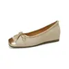 Sapatos baixos de couro genuíno estilo francês, com aumento interno de 5 cm de altura, em blocos de cor, para mulheres, sapatilhas de laço macias de sola macia, estilo vintage