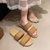Sandalias tejidas estilo coreano estilo hada, nuevas de verano 2026 chanclas planas casuales para exteriores