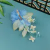 Nuevo diseño original hecho a mano horquilla de flor de seda azul degradado estilo antiguo para maquillaje y peinado Hanfu