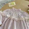 Blusa Floral de Boneca para Meninas Outono Novo Estilo Coreano Menina Bebê Doce Francês Acabamento em Renda Manga Longa Top Primavera Outono