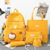 Nueva mochila escolar de lona para estudiantes, gran capacidad, con estampado, bandolera para estudiante de secundaria, juego de cinco piezas, mochila para padres e hijos, una generación de cabello
