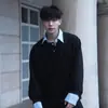 Sudadera con Cuello de Camisa Cleanfit para Hombre Otoño e Invierno Empalme de Gama Alta Estilo Preppy Falso Dos Piezas Top tipo Polo