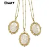 WT-JN274 Colgante Religioso de Concha Blanca Reflectante Natural Zirconia Microincrustada Collar de Oro de 18k para Uso Diario de Mujer